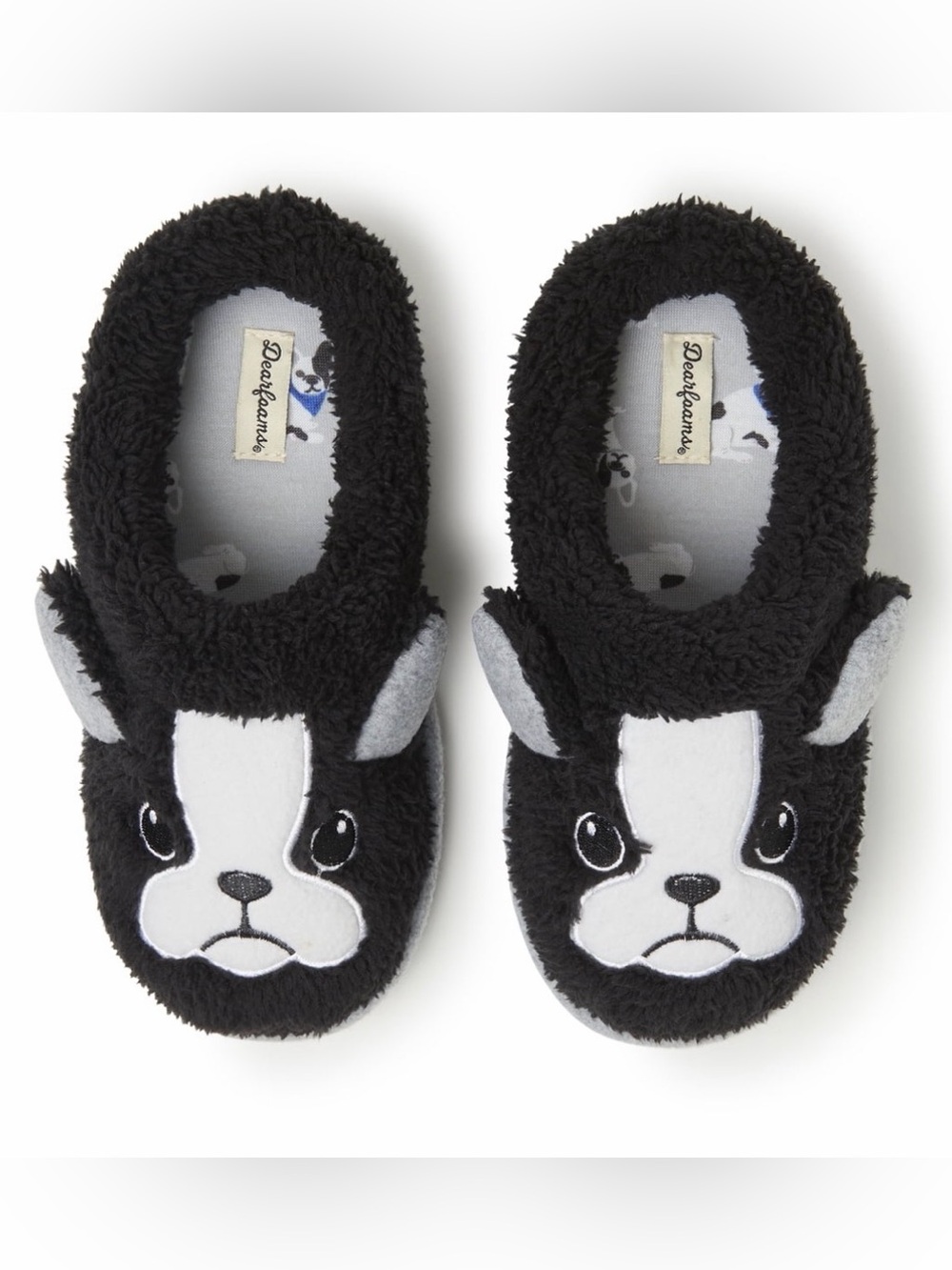 NEW Kid’s Dearfoams Peyton French Bull Dog Slip-On Clog House Slippers Size 4 5